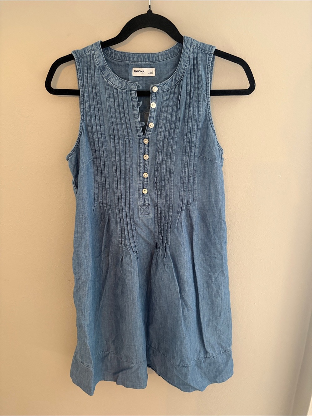 SONOMA Light Blue Sleeveless Pintuck Chambray Dress